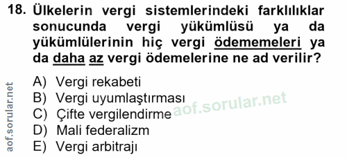 18. soru: Ulkelerin vergi sistemlerindeki farklılıklar sonucunda vergi yükümlüsü yada yükümlülerinin hiç vergi ödememeleri ya d…