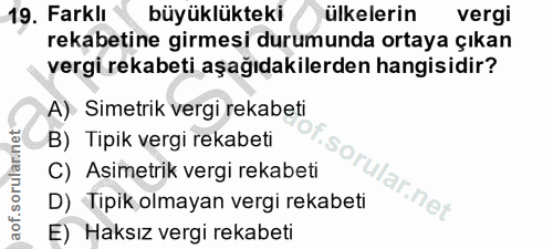 19. soru: Farklı büyüklükteki ülkelerin vergi rekabetine girmesi durumunda ortaya çıkan vergi rekabeti aşağıdakilerden hangisid…