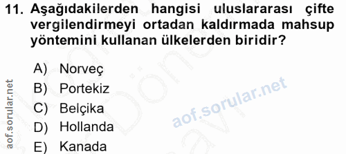 11. soru: Aşağıdakilerden hangisi uluslararası çifte vergilendirmeyi ortadan kaldırmada mahsup yöntemini kullanan ülkelerden bi…