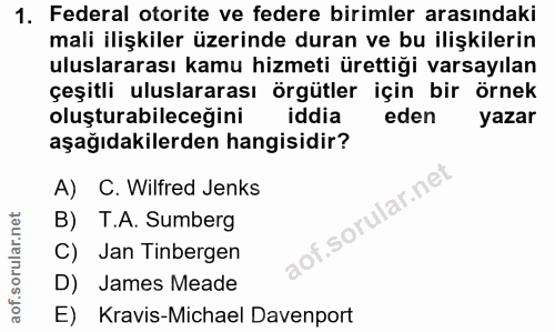 1. soru: Federal otorite ve federe birimler arasındaki mali ilişkiler üzerinde duran ve bu ilişkilerin uluslararası kamu hizme…