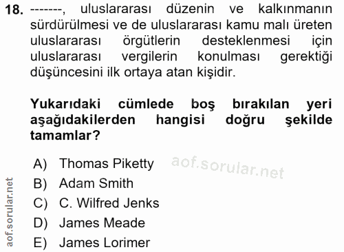 18. soru: --, uluslararası düzenin ve kalkınmanın sürdürülmesi ve de uluslararası kamu malı üreten uluslararası örgütlerin dest…