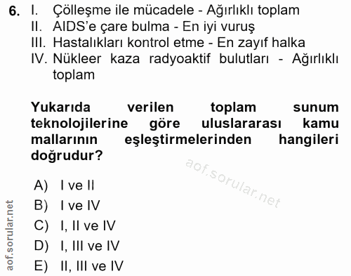 6. soru: I. Çölleşme ile mücadele - Ağırlıklı toplam II. AlDS'e çare bulma - En iyi vuruş IlI. Hastalıkları kontrol etme - En…