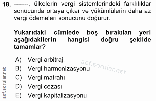 18. soru: -, ülkelerin vergi sistemlerindeki farklılıklar sonucunda ortaya çıkar ve yükümlülerin daha az vergi ödemeleri sonucu…