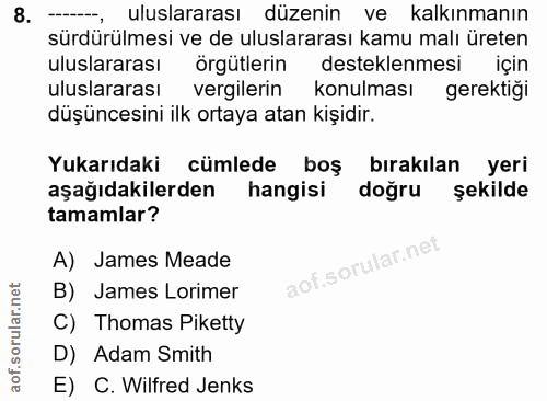 8. soru: uluslararası düzenin ve kalkınmanın sürdürülmesi ve de uluslararası kamu malı üreten uluslararası örgütlerin destekle…