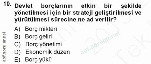 10. soru: Devlet borçlarının etkin bir şekilde yönetilmesi için bir strateji geliştirilmesi ve yürütülmesi sürecine ne ad veril…