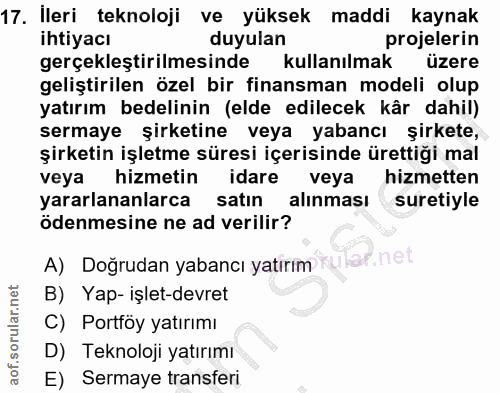 17. soru: Ileri teknoloji ve yüksek maddi kaynak ihtiyacı duyulan projelerin gerçekleştirilmesinde kullanılmak üzere geliştiril…