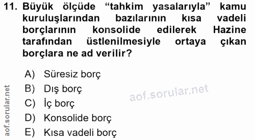 11. soru: Büyük ölçüde "tahkim yasalarıyla" kamu kuruluşlarından bazılarının kısa vadeli borçlarının konsolide edilerek Hazine…