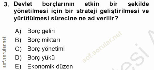 3. soru: Devlet borçlarının etkin bir şekilde yönetilmesi için bir strateji geliştirilmesi ve yürütülmesi sürecine ne ad veril…