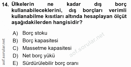 14. soru: Ulkelerin ne kadar dış borç kullanabileceklerini, dış borçları verimli kullanabilme kısıtları altında hesaplayan ölçü…