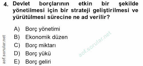 4. soru: Devlet borçlarının etkin bir şekilde yönetilmesi için bir strateji geliştirilmesi ve yürütülmesi sürecine ne ad veril…