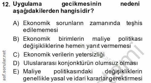 12. soru: Uygulama gecikmesinin nedeni aşağıdakilerden hangisidir? A) Ekonomik sorunların zamanında teşhis edilememesi B) Ekono…