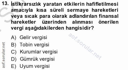 13. soru: İstikrarsızlık yaratan etkilerin hafifletilmesi amacıyla kısa süreli sermaye hareketleri veya sıcak para olarak adlan…