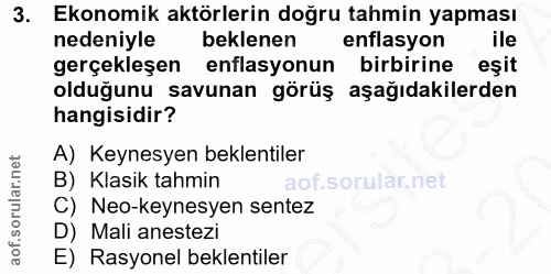 3. soru: Ekonomik aktörlerin doğru tahmin yapması nedeniyle beklenen enflasyon ile gerçekleşen enflasyonun birbirine eşit oldu…