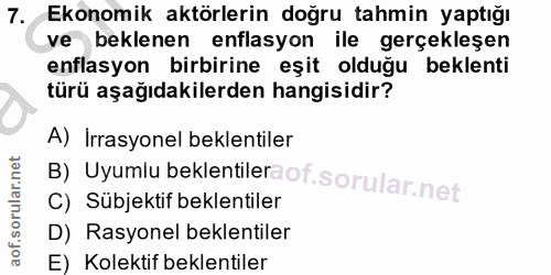 7. soru: Ekonomik aktörlerin doğru tahmin yaptığı ve beklenen enflasyon ile gerçekleşen enflasyon birbirine eşit olduğu beklen…