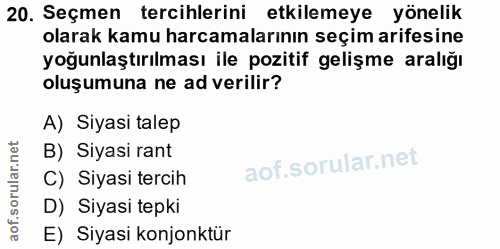 20. soru: Seçmen tercihlerini etkilemeye yönelik olarak kamu harcamalarının seçim arifesine yoğunlaştırılması ile pozitif geliş…