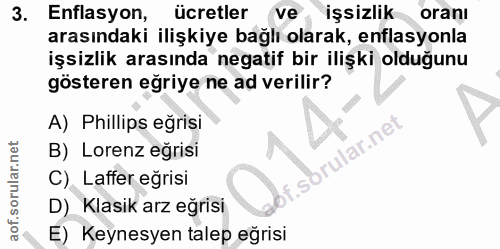 3. soru: Enflasyon, ücretler ve işsizlik oranı arasındaki ilişkiye bağlı olarak, enflasyonla işsizlik arasında negatif bir ili…