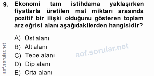 9. soru: Ekonomi tam istihdama yaklaşırken fiyatlarla üretilen mal miktarı arasında pozitif bir ilişki olduğunu gösteren topla…