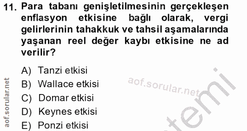 11. soru: Para tabanı genişletilmesinin gerçekleşen enflasyon etkisine bağlı olarak, vergi gelirlerinin tahakkuk ve tahsil aşam…