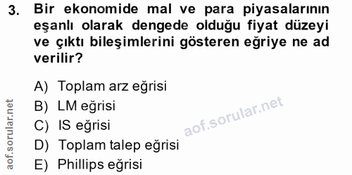3. soru: Bir ekonomide mal ve para piyasalarının eşanlı olarak dengede olduğu fiyat düzeyi ve çıktı bileşimlerini gösteren eğr…
