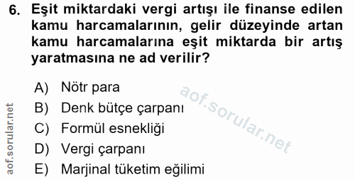 6. soru: Eşit miktardaki vergi artışı ile finanse edilen kamu harcamalarının, gelir düzeyinde artan kamu harcamalarına eşit mi…