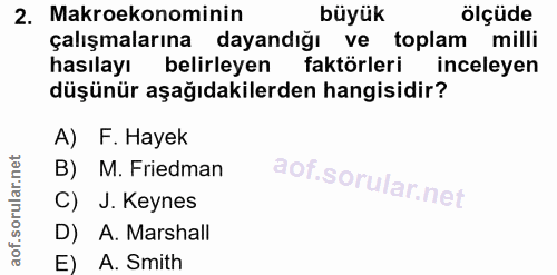 2. soru: Makroekonominin büyük ölçüde çalışmalarına dayandığı ve toplam milli hasılayı belirleyen faktörleri inceleyen düşünür…