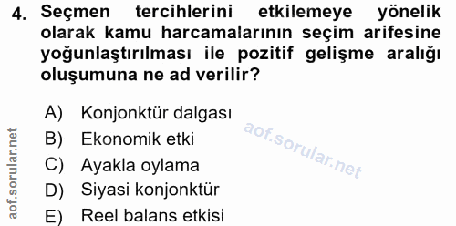 4. soru: Seçmen tercihlerini etkilemeye yönelik olarak kamu harcamalarının seçim arifesine yoğunlaştırılması ile pozitif geliş…