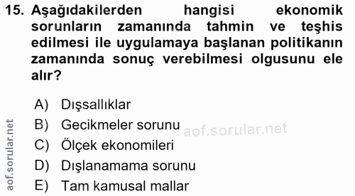 15. soru: Aşağıdakilerden hangisi ekonomik sorunların zamanında tahmin ve teşhis edilmesi ile uygulamaya başlanan politikanın z…