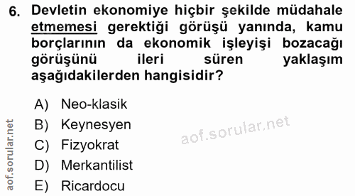 6. soru: Devletin ekonomiye hiçbir şekilde müdahale etmemesi gerektiği görüşü yanında, kamu borçlarının da ekonomik işleyişi b…