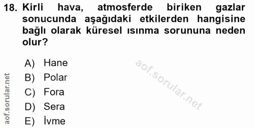 18. soru: Kirli hava, atmosferde biriken gazlar sonucunda aşağıdaki etkilerden hangisine bağlı olarak küresel ısınma sorununa n…