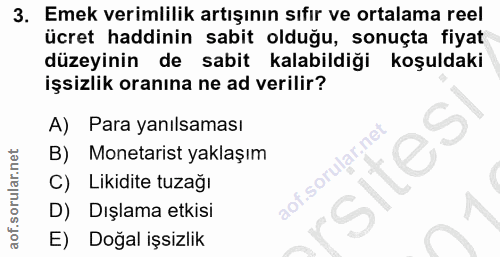 3. soru: Emek verimlilik artışının sıfır ve ortalama reel ücret haddinin sabit olduğu, sonuçta fiyat düzeyinin de sabit kalabi…