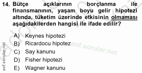 14. soru: Bütçe açıklarının borçlanma ile finansmanının, yaşam boyu gelir hipotezi altında, tüketim üzerinde etkisinin olmaması…