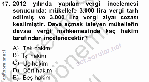 17. soru: 2012 yılında yapılan vergi incelemesi sonucunda; mükellefe 3.000 lira vergi tarh edilmiş ve 3.000 lira vergi ziyaı ce…