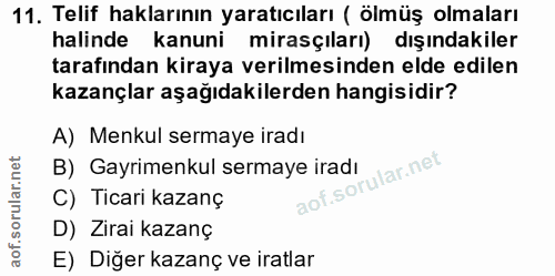 11. soru: Telif haklarının yaratıcıları ( ölmüş olmaları halinde kanuni mirasçıları) dışındakiler tarafından kiraya verilmesind…