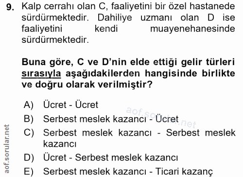 9. soru: Kalp cerrahı olan C, faaliyetini bir özel hastanede sürdürmektedir. Dahiliye uzmanı olan D ise faaliyetini kendi muay…