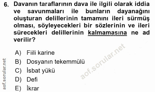 6. soru: Davanın taraflarının dava ile ilgili olarak iddia ve savunmaları ile bunların dayanağını oluşturan delillerinin tamam…