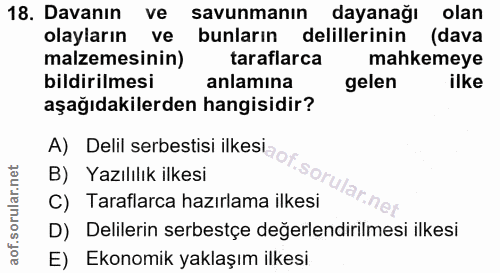 18. soru: Davanın ve savunmanın dayanağı olan olayların ve bunların delillerinin (dava malzemesinin) taraflarca mahkemeye bildi…