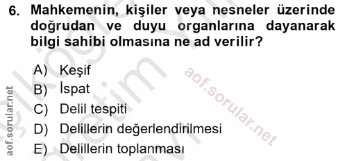 6. soru: Mahkemenin, kişiler veya nesneler üzerinde dogrudan ve duyu organlarına dayanarak bilgi sahibi olmasına ne ad verilir…