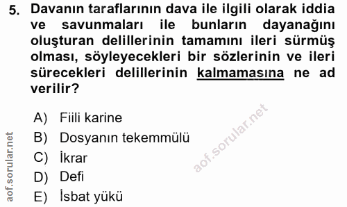 5. soru: Davanın taraflarının dava ile ilgili olarak iddia ve savunmaları ile bunların dayanağını oluşturan delillerinin tamam…