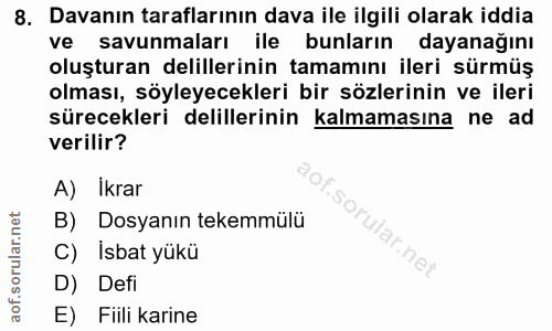 8. soru: Davanın taraflarının dava ile ilgili olarak iddia ve savunmaları ile bunların dayanağını oluşturan delillerinin tamam…