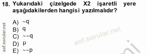 18. soru: Yukarıdaki çizelgede X2 işaretli yere aşağıdakilerden hangisi yazılmalıdır? A) ~9 B) q C) ~~9 D) P E) ~~p