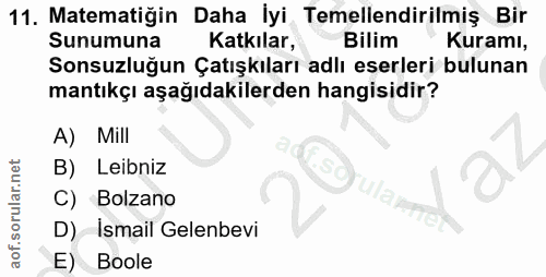 11. soru: Matematiğin Daha İyi Temellendirilmiş Bir Sunumuna Katkılar, Bilim Kuramı, Sonsuzluğun Çatışkıları adlı eserleri bulu…