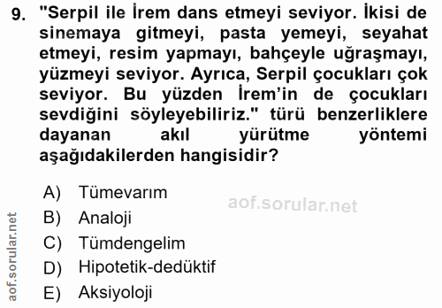 9. soru: "Serpil ile İrem dans etmeyi seviyor. İkisi de sinemaya gitmeyi, pasta yemeyi, seyahat etmeyi, resim yapmayı, bahçeyl…