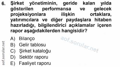 6. soru: Şirket yönetiminin, geride kalan yılda gösterilen performansa ve gelecek projeksiyonlara ilişkin ortaklara, yatırımcı…