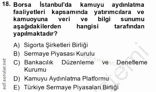 18. soru: Borsa İstanbul'da kamuyu aydınlatma faaliyetleri kapsamında yatırımcılara ve kamuoyuna veri ve bilgi sunumu aşağıdaki…