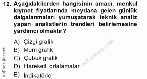 12. soru: Aşağıdakilerden hangisinin amacı, menkul kıymet fiyatlarında meydana gelen günlük dalgalanmaları yumuşatarak teknik a…