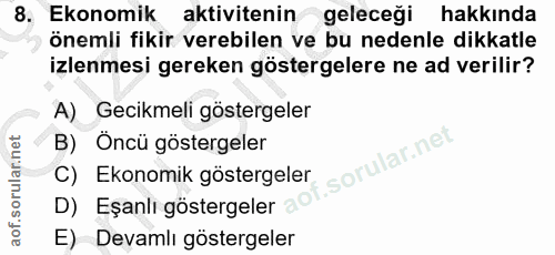 8. soru: Ekonomik aktivitenin geleceği hakkinda önemli fikir verebilen ve bu nedenle dikkatle izlenmesi gereken göstergelere n…
