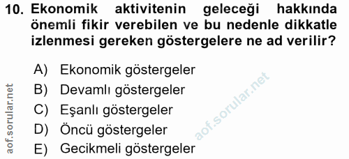 10. soru: Ekonomik aktivitenin geleceği hakkinda önemli fikir verebilen ve bu nedenle dikkatle izlenmesi gereken göstergelere n…
