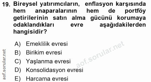 19. soru: Bireysel yatırımcıların, enflasyon karşısında hem anaparalarinın hem de portföy getirilerinin satın alma gücünü korum…