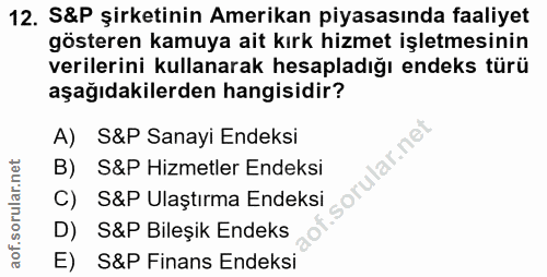 12. soru: S&P şirketinin Amerikan piyasasında faaliyet gösteren kamuya ait kırk hizmet işletmesinin verilerini kullanarak hesap…
