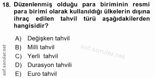 18. soru: Düzenlenmiş olduğu para biriminin resmi para birimi olarak kullanıldığı ülkelerin dışına ihraç edilen tahvil türü aşa…